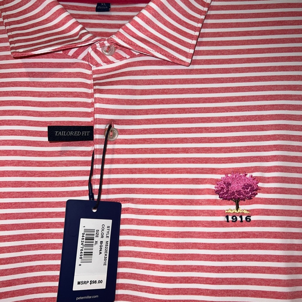 *NWT* Peter Millar Striped Golf Polo in “Red Pear”